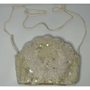 Carolyne Barton White Cream Vintage Night Evening Bag Sequin Cross Body Bag